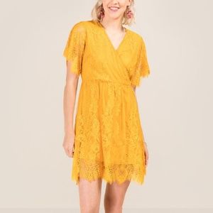 NWOT Lace Overlay & Sleeve Surplice Dress